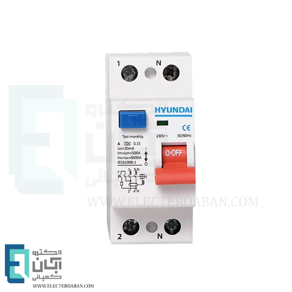 کلید محافظ جان یک پل + نول 63 آمپر هیوندای مدل HiRC100