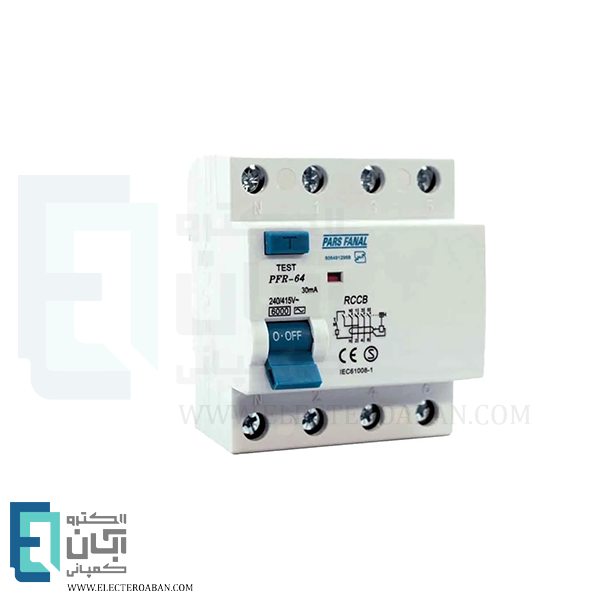 کلید محافظ جان چهار پل 32 آمپر پارس فانال مدل PFR-4P-32A-6K-30mA