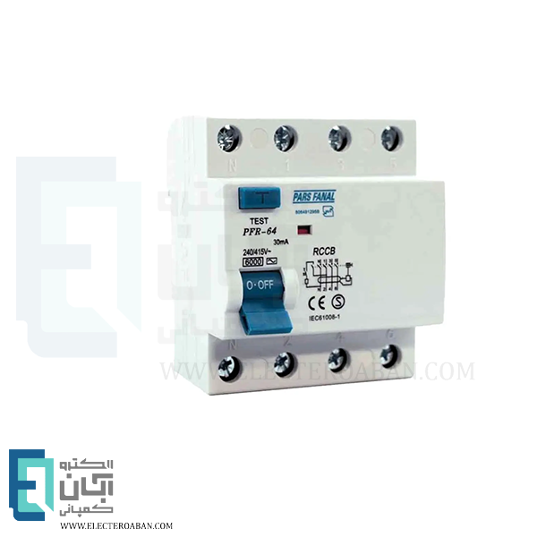 کلید محافظ جان چهار پل 40 آمپر پارس فانال مدل PFR-4P-40A-6K-30mA