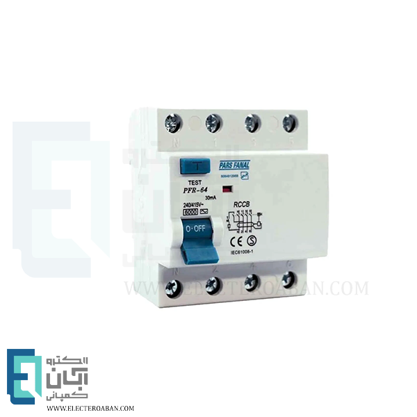 کلید محافظ جان چهار پل 80 آمپر پارس فانال مدل PFR-4P-80A-6K-30mA